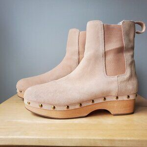 JCREW Faux-fur lined Chelsea clog boots in tan suede leather - Size 11 BEAUTIFUL